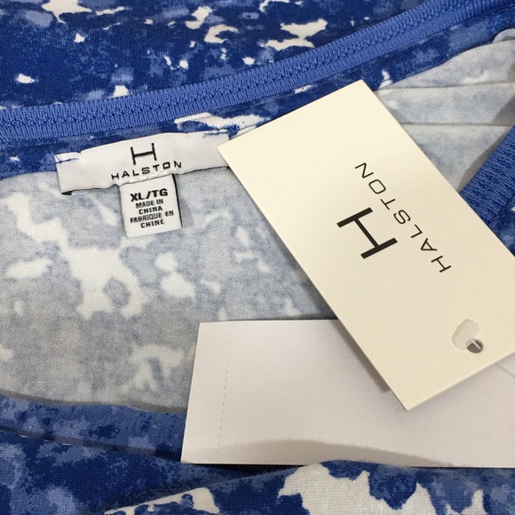 NWT Halston Blue White Bell Sleeve Tunic Top - Picture 5 of 6